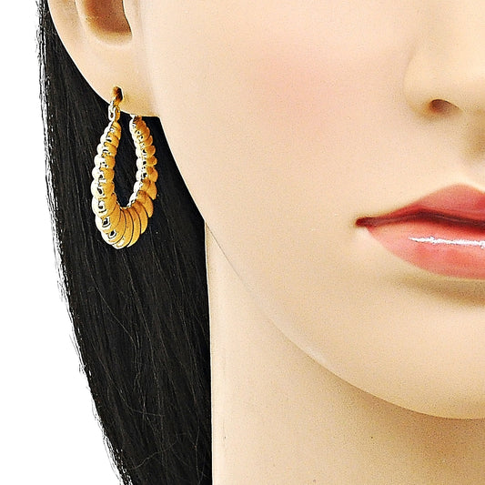 Oro Laminado Medium Hoop, Gold Filled Style Hollow Design, Diamond Cutting Finish, Golden Finish
