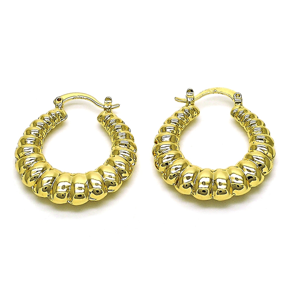 Oro Laminado Medium Hoop, Gold Filled Style Hollow Design, Diamond Cutting Finish, Golden Finish