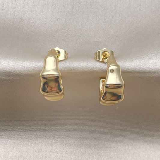 Oro Laminado Small Hoop, Gold Filled Style Bamboo Design, Polished, Golden Finish