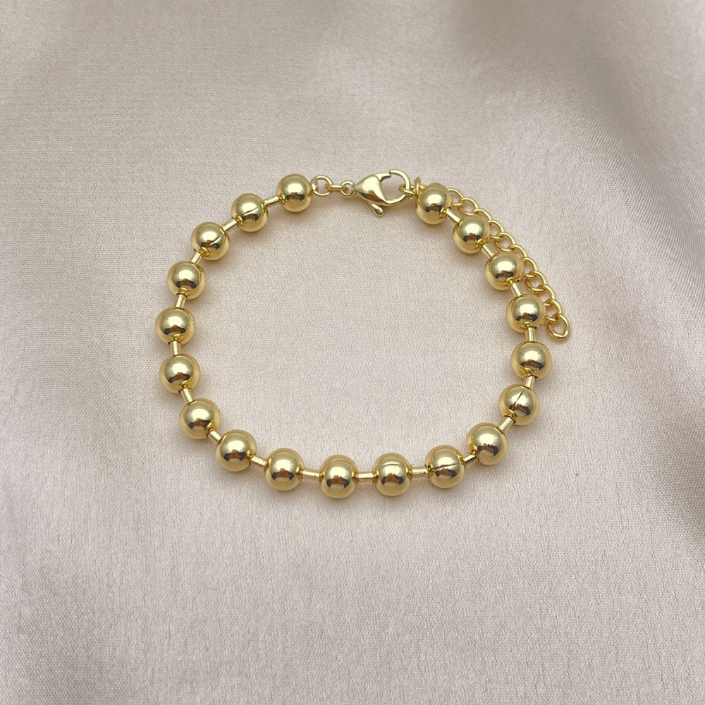 Oro Laminado Fancy Bracelet, Gold Filled Style Ball Design, Polished, Golden Finish
