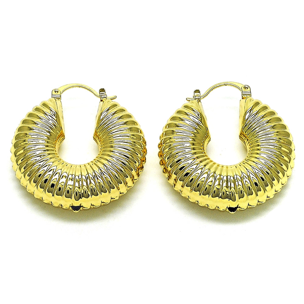 Oro Laminado Medium Hoop, Gold Filled Style Hollow Design, Polished, Golden Finish