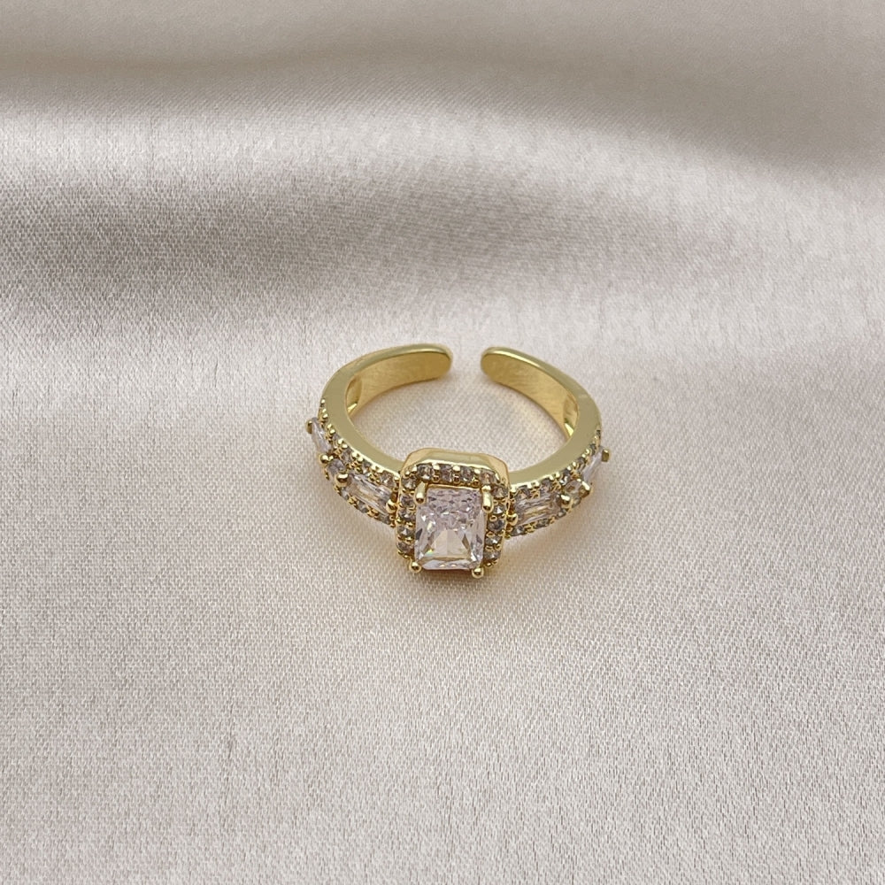 Oro Laminado Multi Stone Ring, Gold Filled Style Baguette Design, with White Cubic Zirconia and White Micro Pave, Polished, Golden Finish