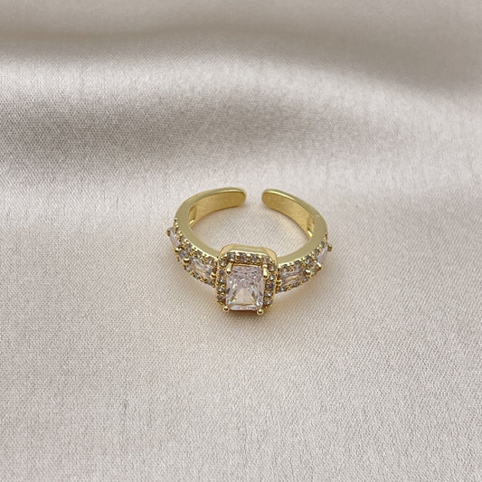 Oro Laminado Multi Stone Ring, Gold Filled Style Baguette Design, with White Cubic Zirconia and White Micro Pave, Polished, Golden Finish