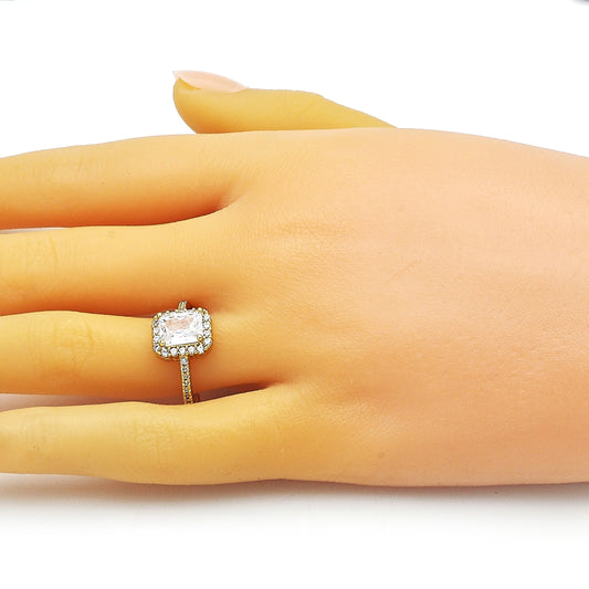Oro Laminado Multi Stone Ring, Gold Filled Style with White Cubic Zirconia and White Micro Pave, Polished, Golden Finish