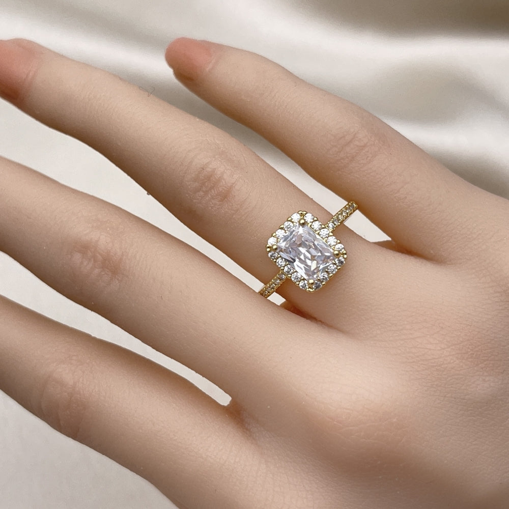 Oro Laminado Multi Stone Ring, Gold Filled Style with White Cubic Zirconia and White Micro Pave, Polished, Golden Finish
