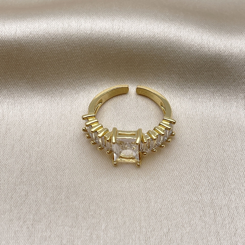 Oro Laminado Multi Stone Ring, Gold Filled Style Baguette Design, with White Cubic Zirconia, Polished, Golden Finish