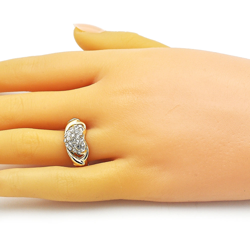 Oro Laminado Multi Stone Ring, Gold Filled Style Heart Design, with White Crystal, Polished, Golden Finish