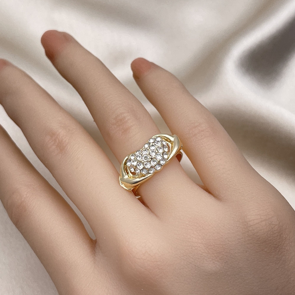 Oro Laminado Multi Stone Ring, Gold Filled Style Heart Design, with White Crystal, Polished, Golden Finish