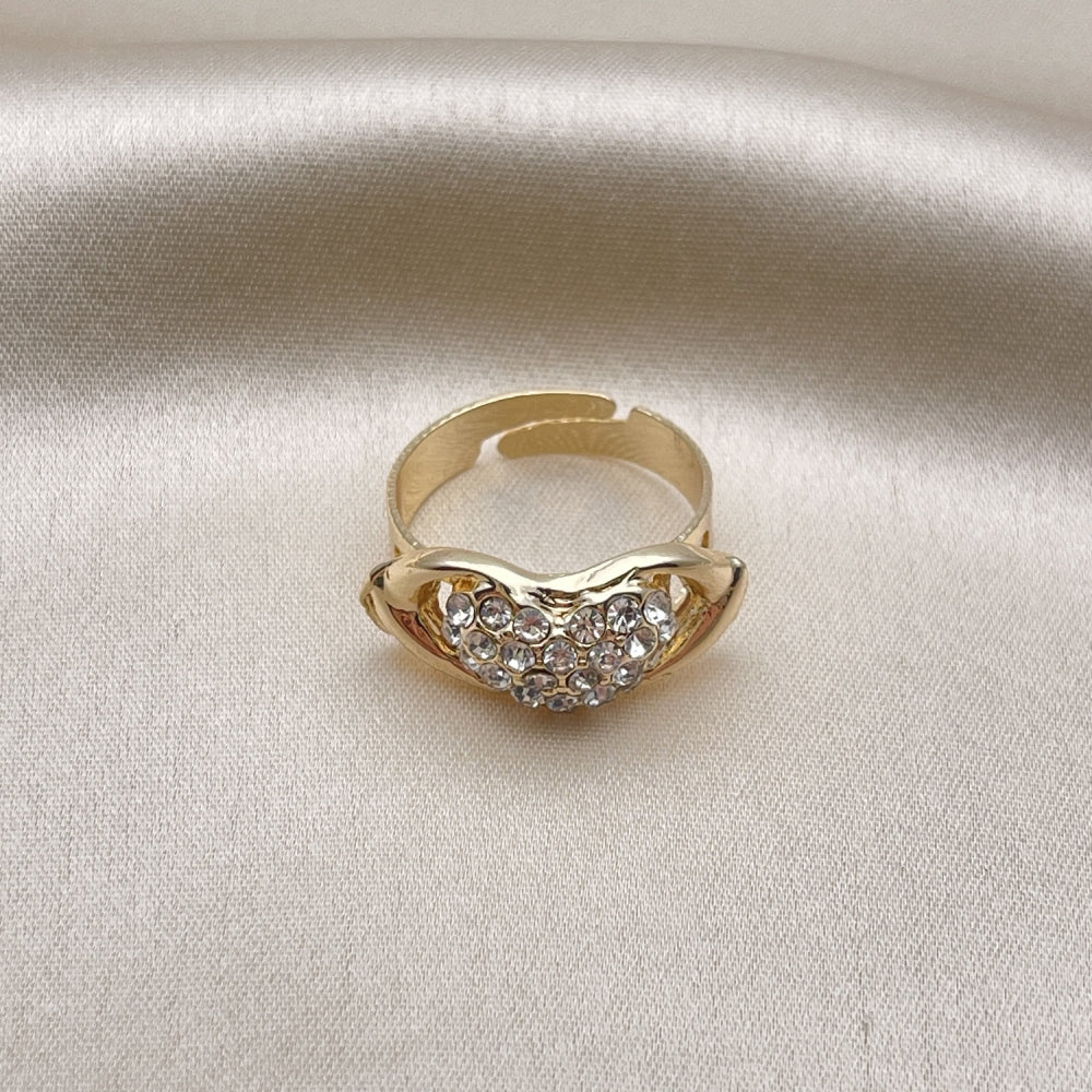Oro Laminado Multi Stone Ring, Gold Filled Style Heart Design, with White Crystal, Polished, Golden Finish