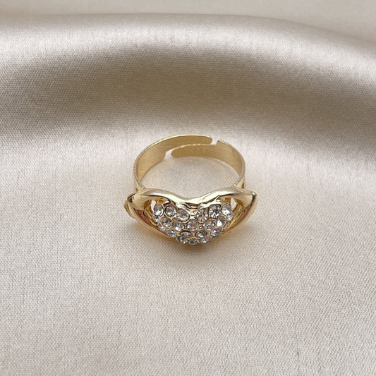 Oro Laminado Multi Stone Ring, Gold Filled Style Heart Design, with White Crystal, Polished, Golden Finish