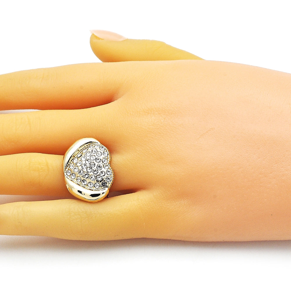 Oro Laminado Multi Stone Ring, Gold Filled Style Heart Design, with White Crystal, Polished, Golden Finish