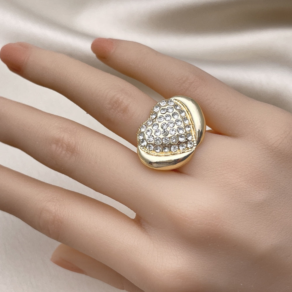 Oro Laminado Multi Stone Ring, Gold Filled Style Heart Design, with White Crystal, Polished, Golden Finish