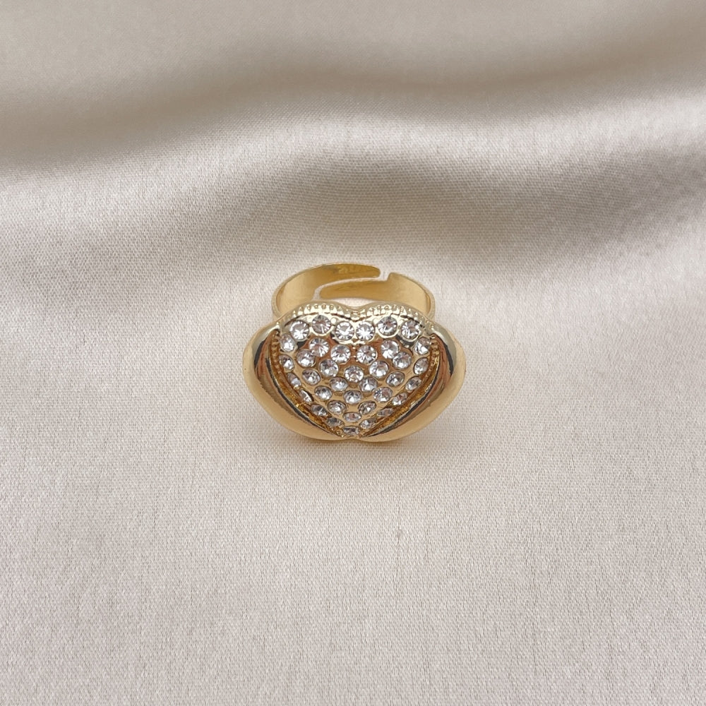 Oro Laminado Multi Stone Ring, Gold Filled Style Heart Design, with White Crystal, Polished, Golden Finish