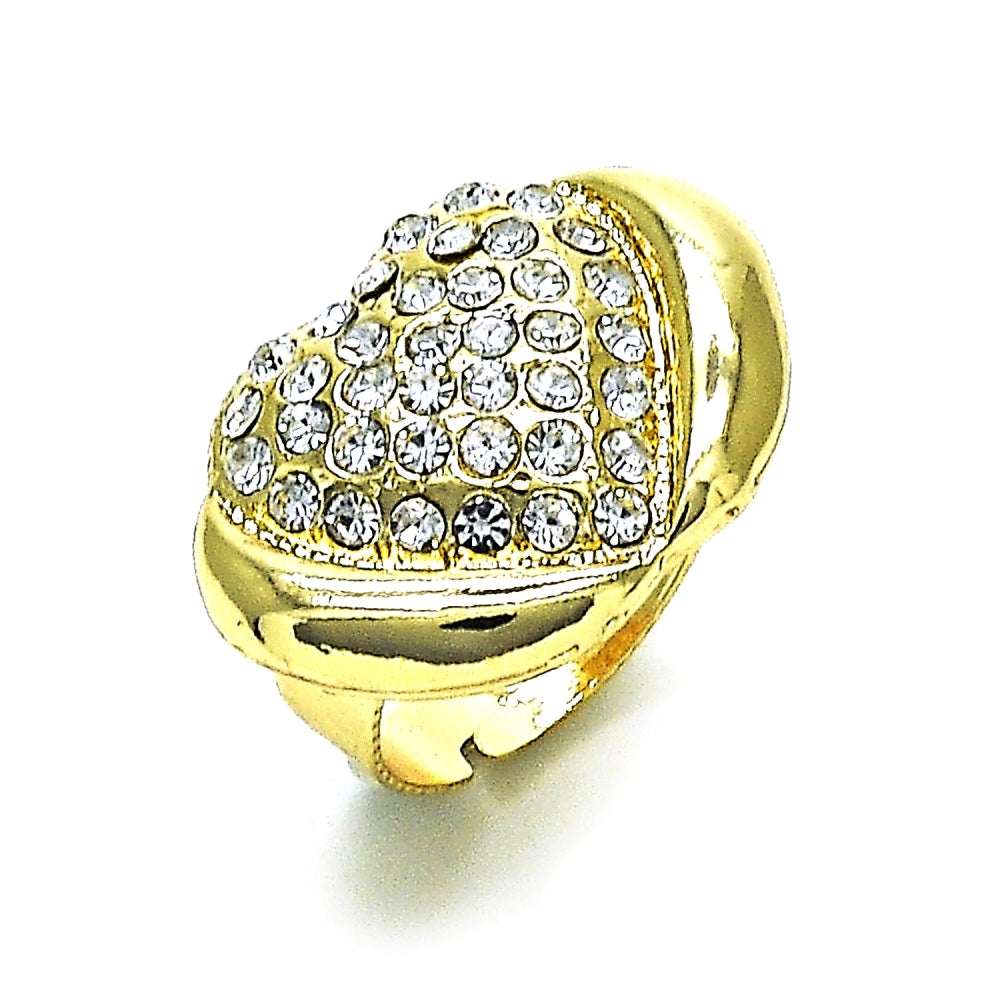Oro Laminado Multi Stone Ring, Gold Filled Style Heart Design, with White Crystal, Polished, Golden Finish