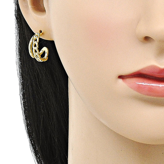 Oro Laminado Small Hoop, Gold Filled Style Curb Design, Polished, Golden Finish