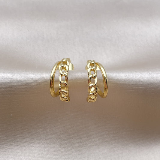 Oro Laminado Small Hoop, Gold Filled Style Curb Design, Polished, Golden Finish