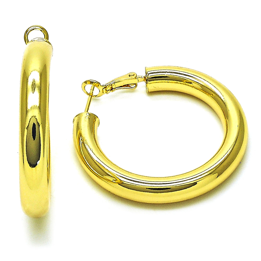 Oro Laminado Medium Hoop, Gold Filled Style Hollow Design, Polished, Golden Finish