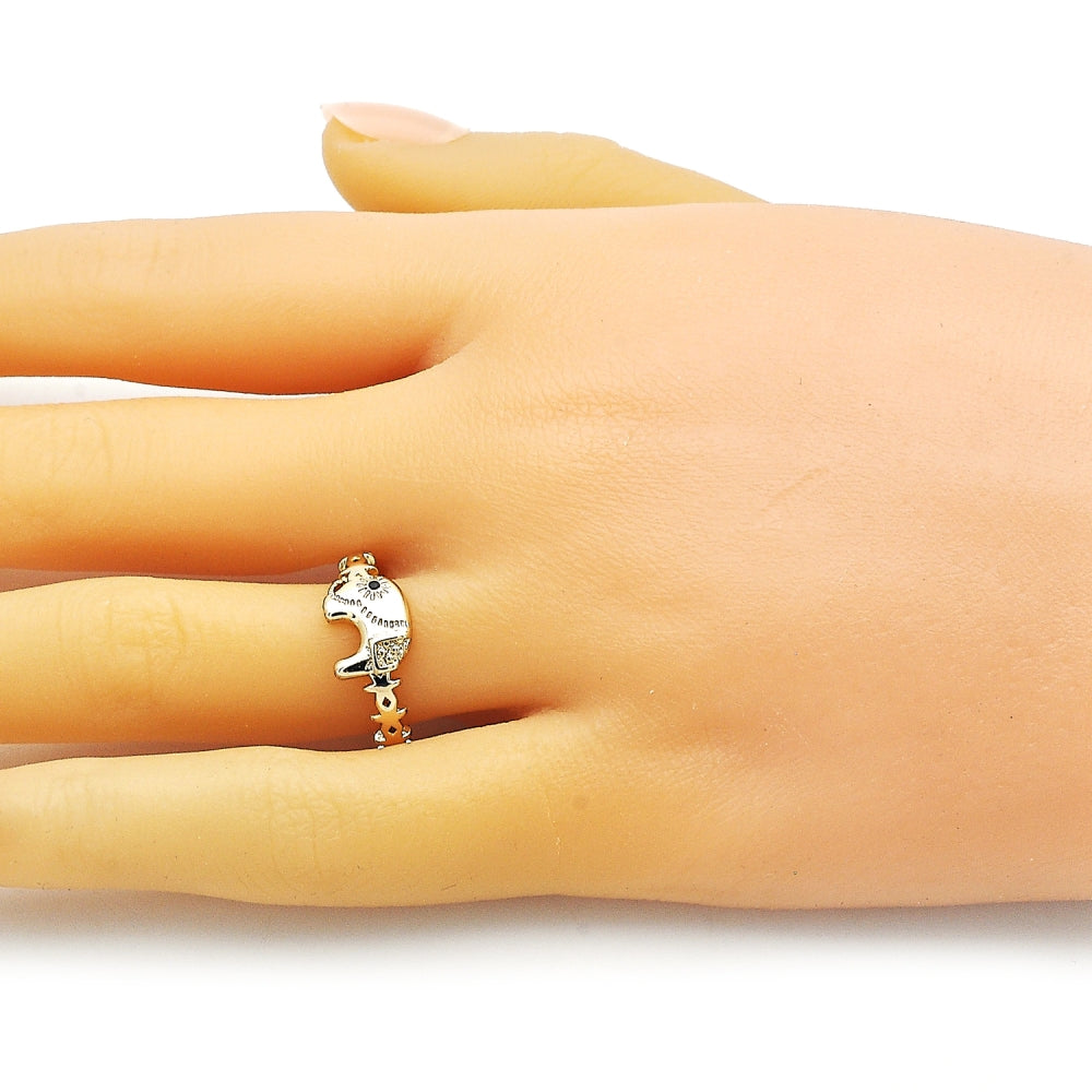 Oro Laminado Multi Stone Ring, Gold Filled Style Elephant Design, with Black Micro Pave, Polished, Golden Finish