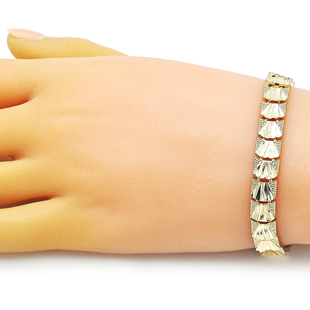 Oro Laminado Solid Bracelet, Gold Filled Style Diamond Cutting Finish, Golden Finish