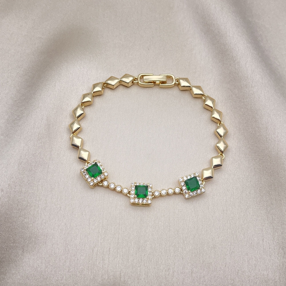 Oro Laminado Fancy Bracelet, Gold Filled Style with Green and White Cubic Zirconia, Polished, Golden Finish