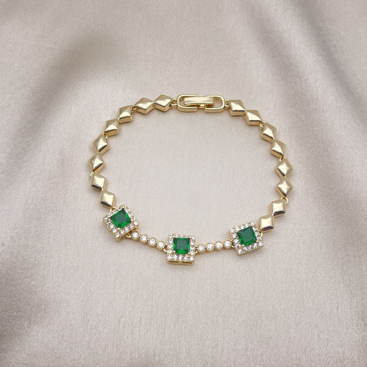 Oro Laminado Fancy Bracelet, Gold Filled Style with Green and White Cubic Zirconia, Polished, Golden Finish