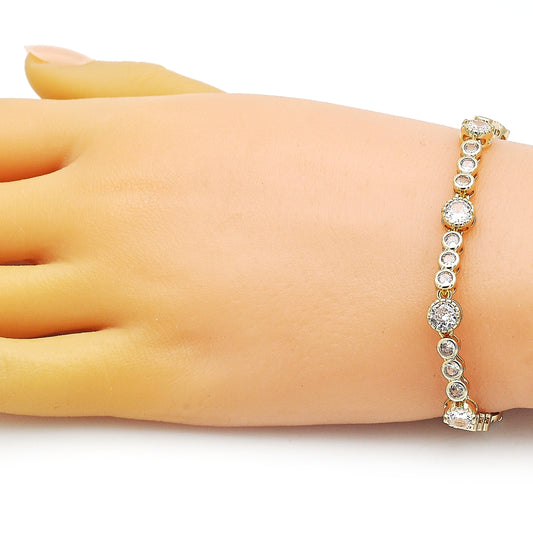 Oro Laminado Fancy Bracelet, Gold Filled Style with White Cubic Zirconia, Polished, Golden Finish