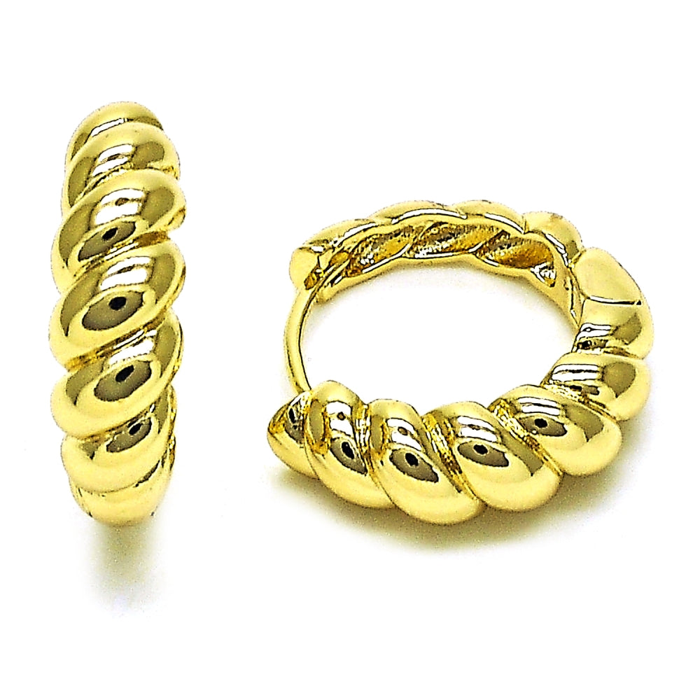Oro Laminado Huggie Hoop, Gold Filled Style Twist Design, Polished, Golden Finish
