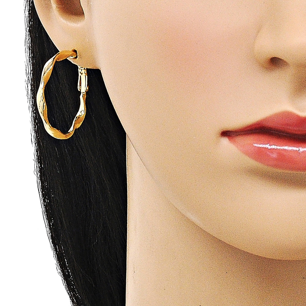 Oro Laminado Medium Hoop, Gold Filled Style Twist Design, Polished, Golden Finish