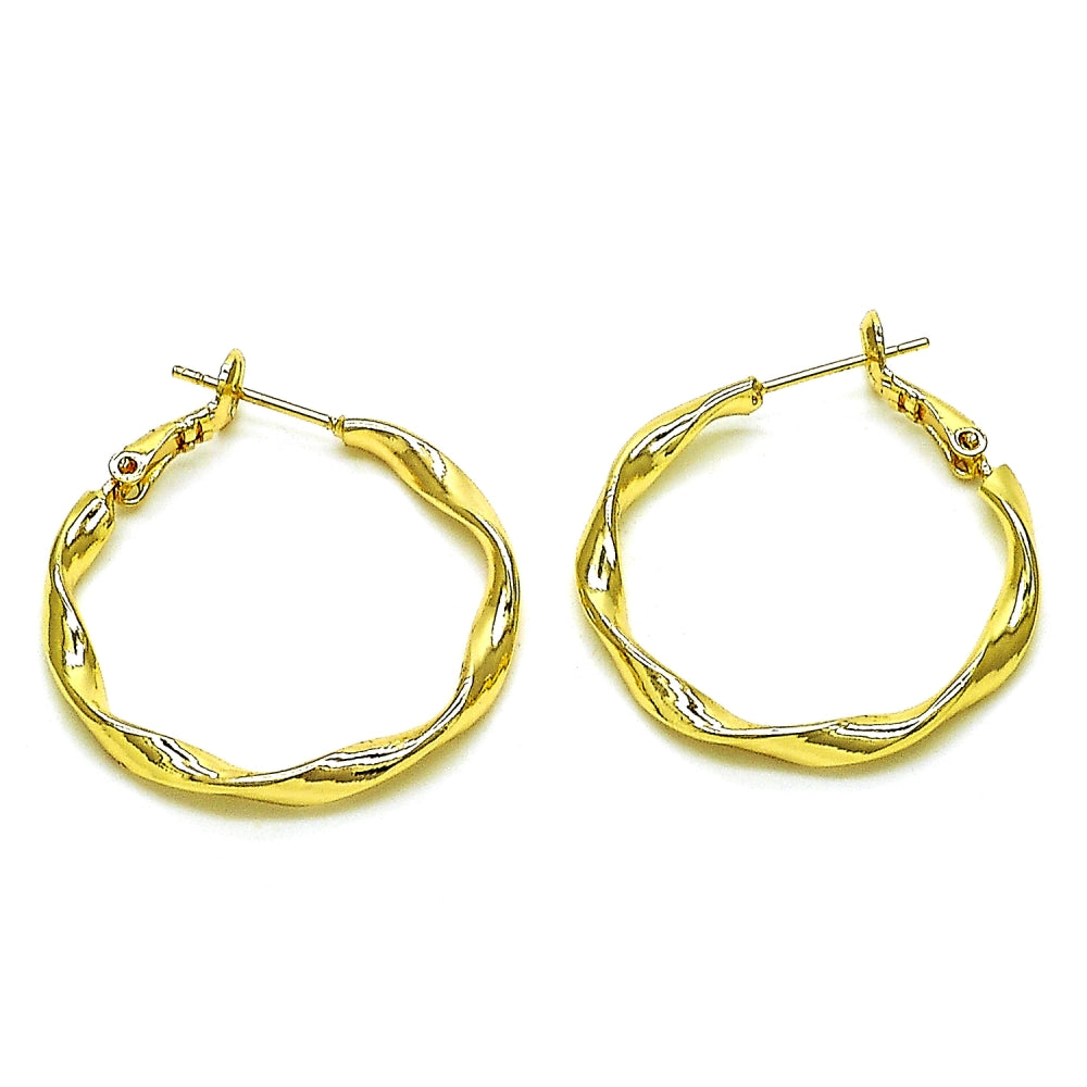 Oro Laminado Medium Hoop, Gold Filled Style Twist Design, Polished, Golden Finish