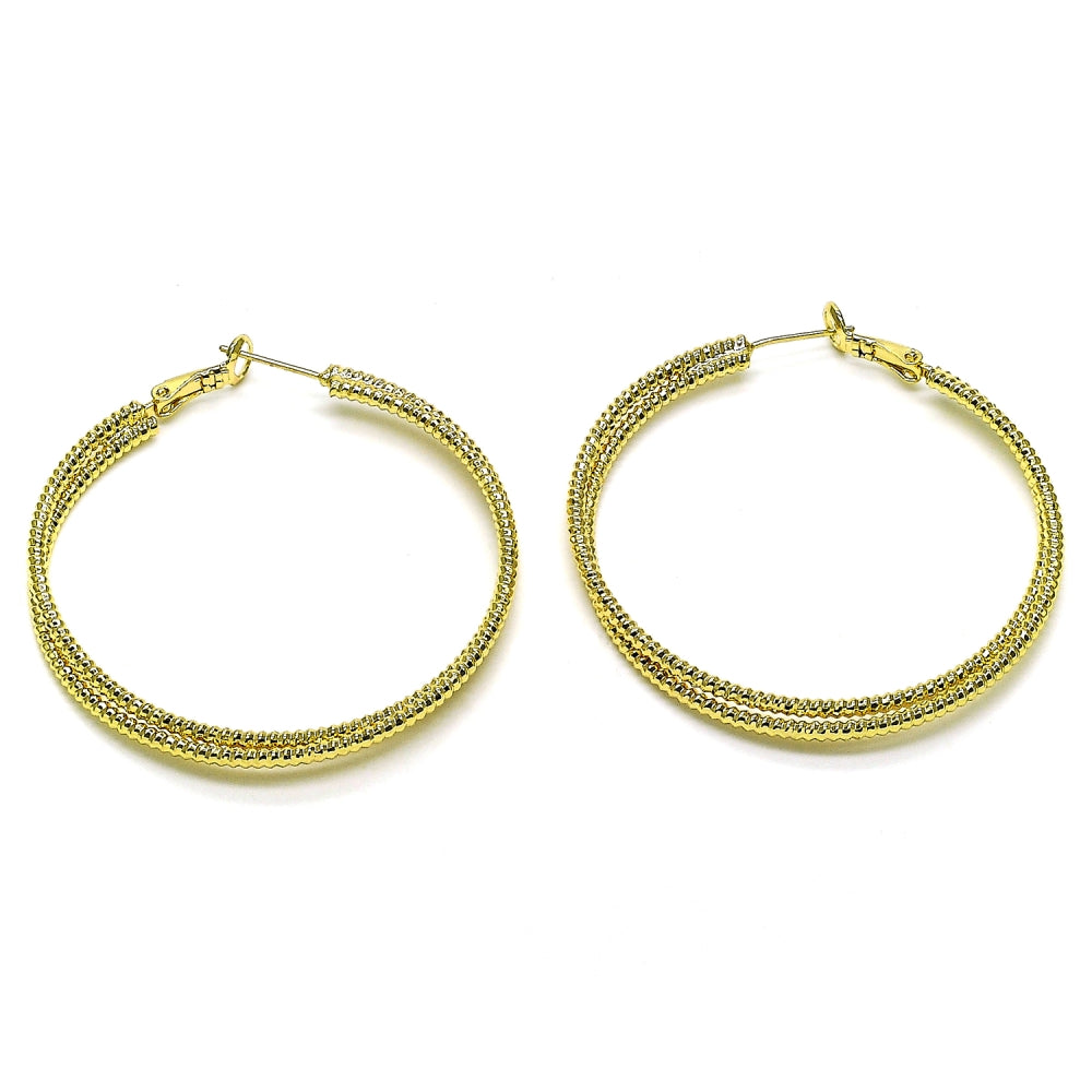 Oro Laminado Large Hoop, Gold Filled Style Twist Design, Diamond Cutting Finish, Golden Finish