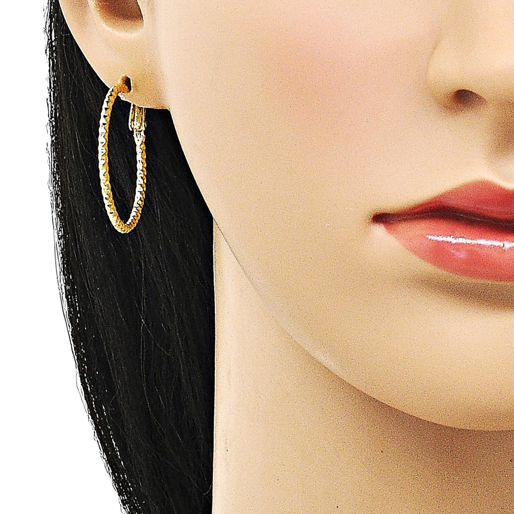 Oro Laminado Medium Hoop, Gold Filled Style Diamond Cutting Finish, Golden Finish