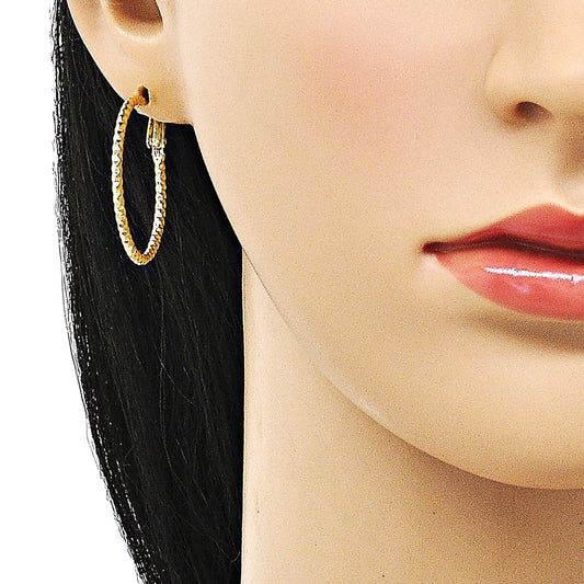 Oro Laminado Medium Hoop, Gold Filled Style Diamond Cutting Finish, Golden Finish