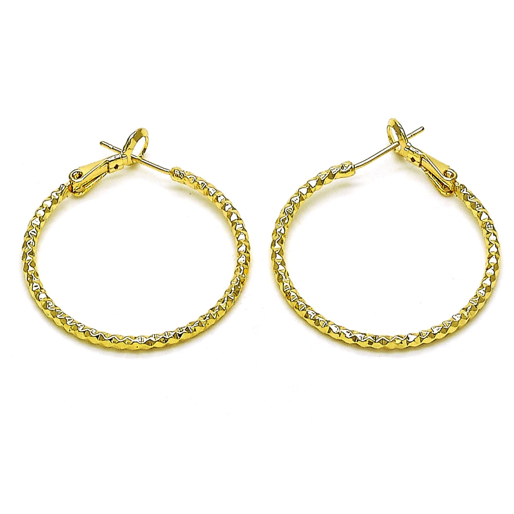 Oro Laminado Medium Hoop, Gold Filled Style Diamond Cutting Finish, Golden Finish