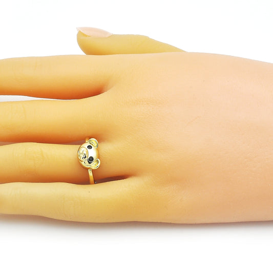 Oro Laminado Multi Stone Ring, Gold Filled Style Teddy Bear Design, with Black Cubic Zirconia, Polished, Golden Finish