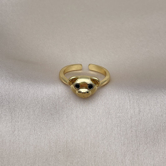 Oro Laminado Multi Stone Ring, Gold Filled Style Teddy Bear Design, with Black Cubic Zirconia, Polished, Golden Finish