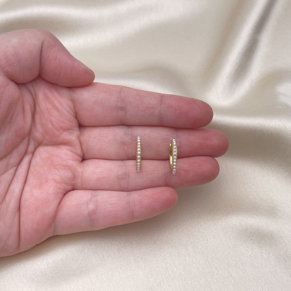 Oro Laminado Huggie Hoop, Gold Filled Style with Ivory Pearl, Polished, Golden Finish