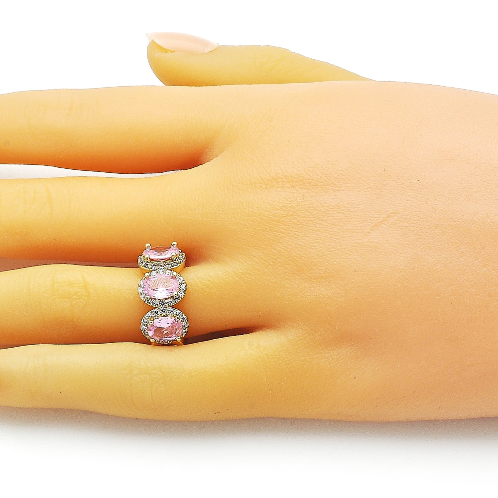 Oro Laminado Multi Stone Ring, Gold Filled Style with Pink Cubic Zirconia and White Micro Pave, Polished, Golden Finish