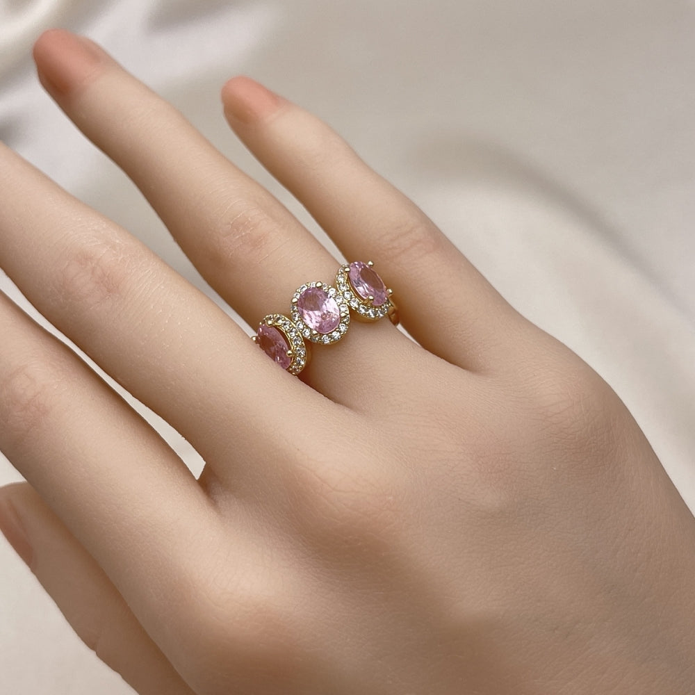 Oro Laminado Multi Stone Ring, Gold Filled Style with Pink Cubic Zirconia and White Micro Pave, Polished, Golden Finish
