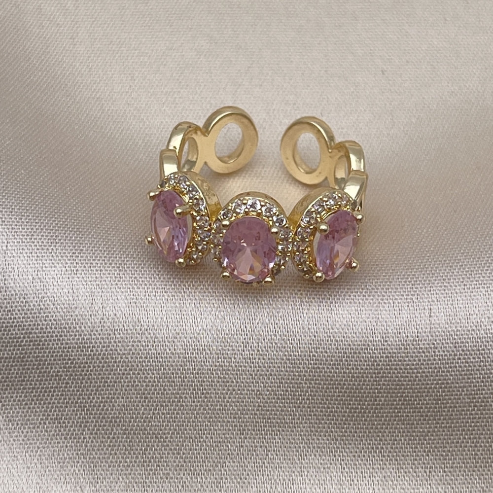 Oro Laminado Multi Stone Ring, Gold Filled Style with Pink Cubic Zirconia and White Micro Pave, Polished, Golden Finish