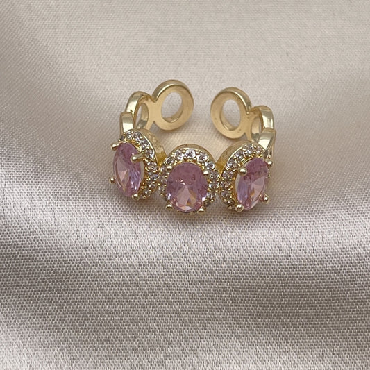 Oro Laminado Multi Stone Ring, Gold Filled Style with Pink Cubic Zirconia and White Micro Pave, Polished, Golden Finish