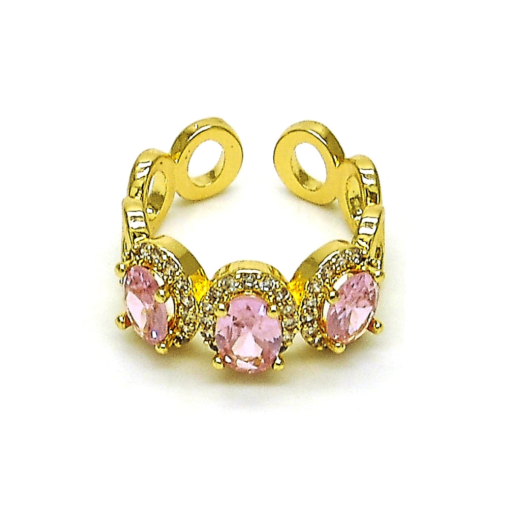 Oro Laminado Multi Stone Ring, Gold Filled Style with Pink Cubic Zirconia and White Micro Pave, Polished, Golden Finish