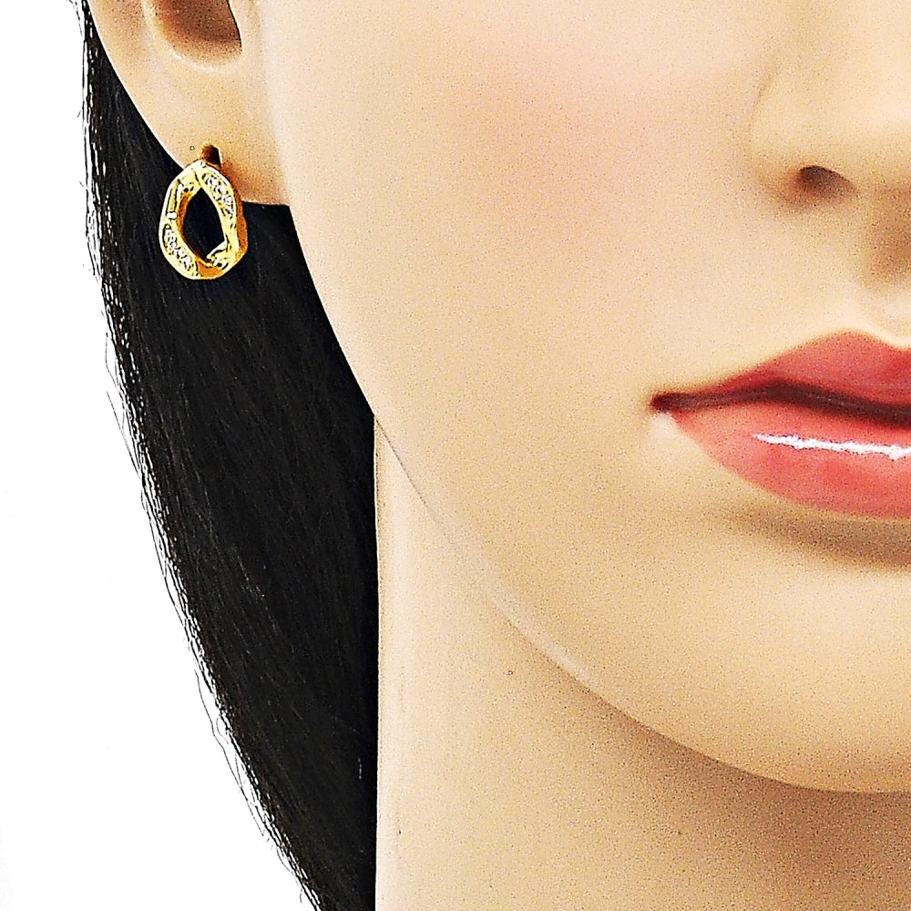 Oro Laminado Stud Earring, Gold Filled Style Twist Design, with White Micro Pave, Polished, Golden Finish