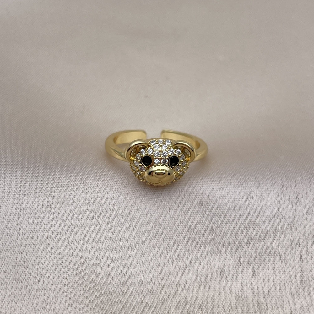 Oro Laminado Multi Stone Ring, Gold Filled Style Teddy Bear Design, with White Micro Pave and Black Cubic Zirconia, Polished, Golden Finish