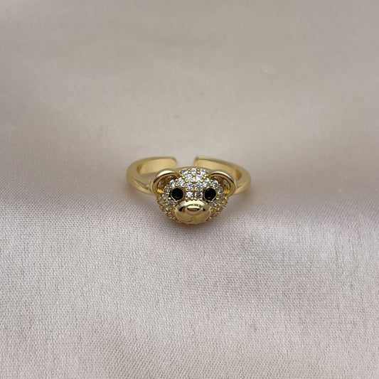 Oro Laminado Multi Stone Ring, Gold Filled Style Teddy Bear Design, with White Micro Pave and Black Cubic Zirconia, Polished, Golden Finish