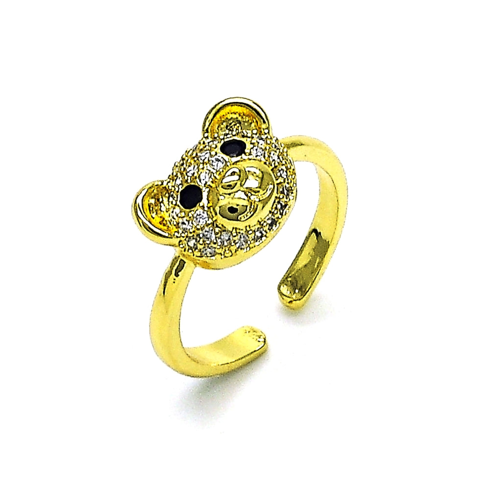 Oro Laminado Multi Stone Ring, Gold Filled Style Teddy Bear Design, with White Micro Pave and Black Cubic Zirconia, Polished, Golden Finish