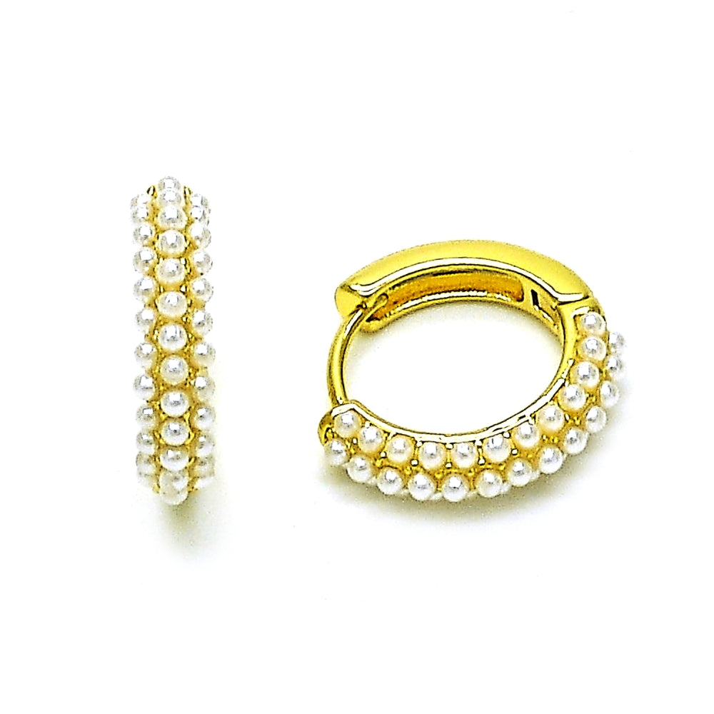 Oro Laminado Huggie Hoop, Gold Filled Style with Ivory Pearl, Polished, Golden Finish