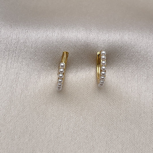 Oro Laminado Huggie Hoop, Gold Filled Style with Ivory Pearl, Polished, Golden Finish
