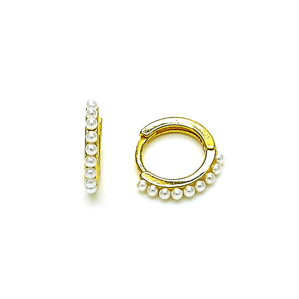 Oro Laminado Huggie Hoop, Gold Filled Style with Ivory Pearl, Polished, Golden Finish
