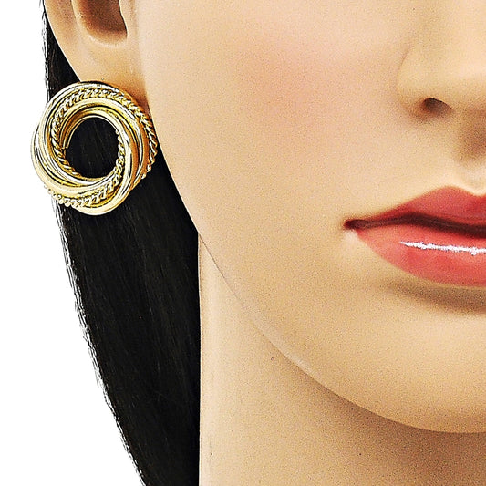 Oro Laminado Stud Earring, Gold Filled Style Twist Design, Polished, Golden Finish