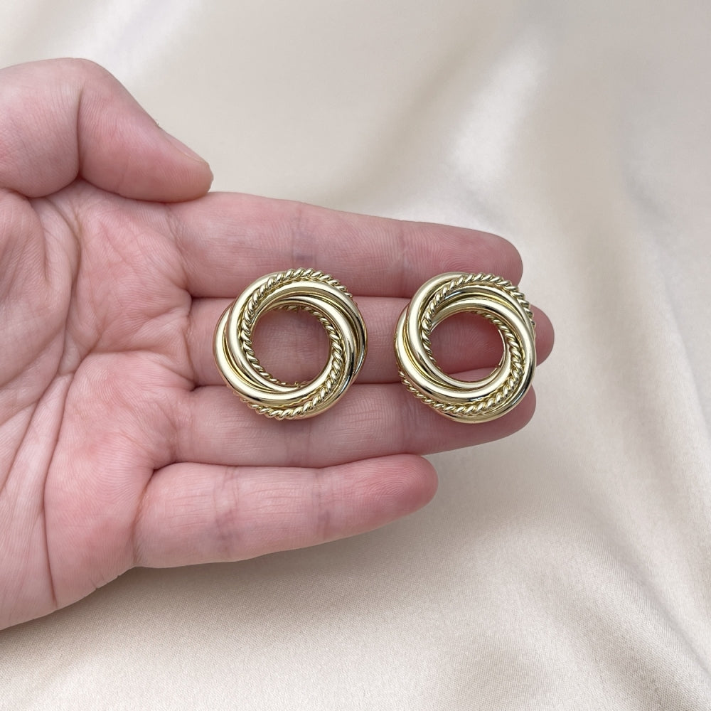 Oro Laminado Stud Earring, Gold Filled Style Twist Design, Polished, Golden Finish